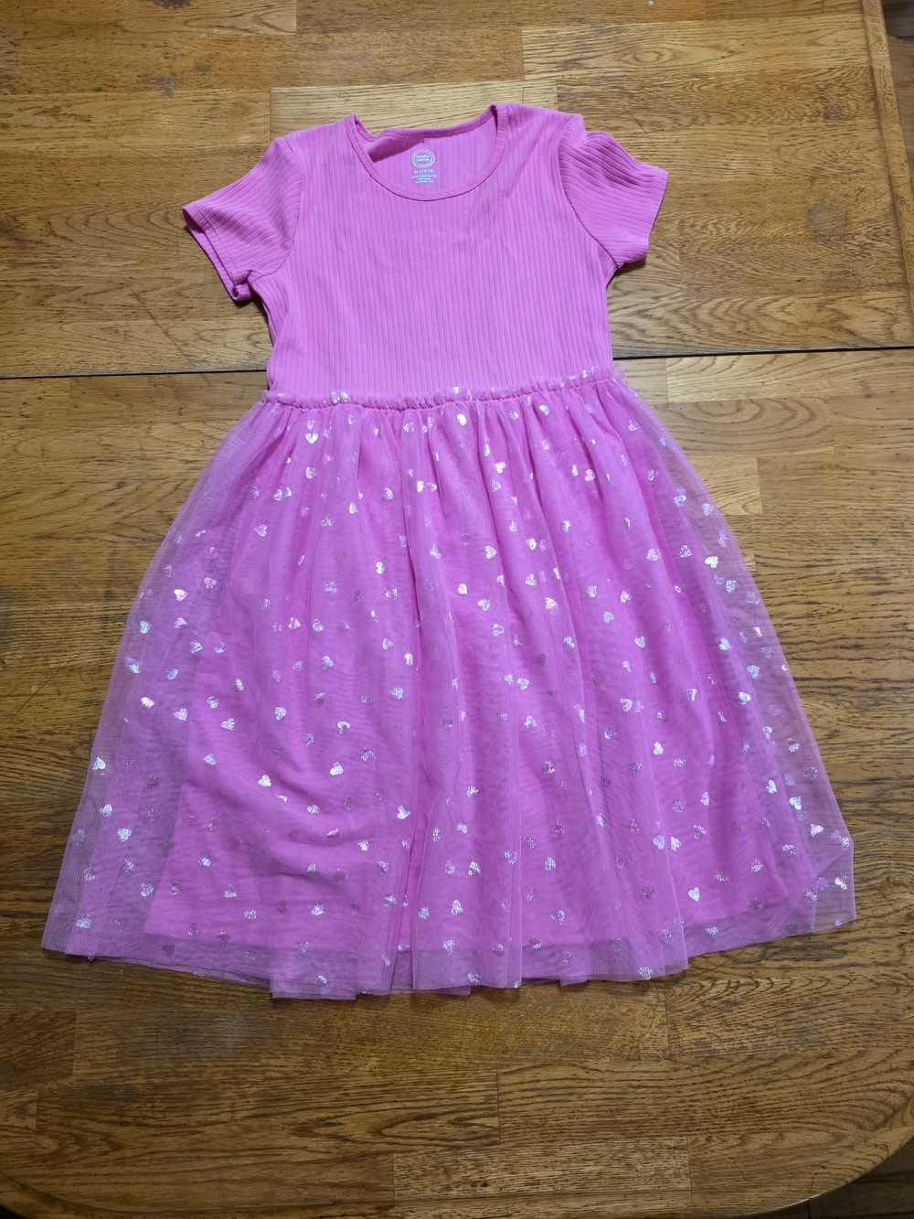 wonder nation Pink Short-Sleeve Tulle Heart Dress Ribbed Bodice